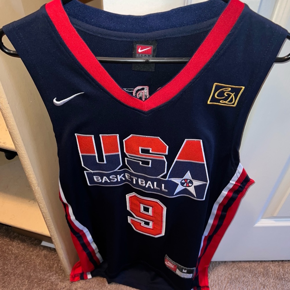 USED VINTAGE NAVY BLUE NIKE USA OLYMPICS MICHAEL JORDAN BASKETBALL JERSEY